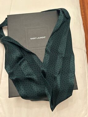 NWT 💚🖤 Saint Laurent Teal Silk Scarf with Black Polka Dots